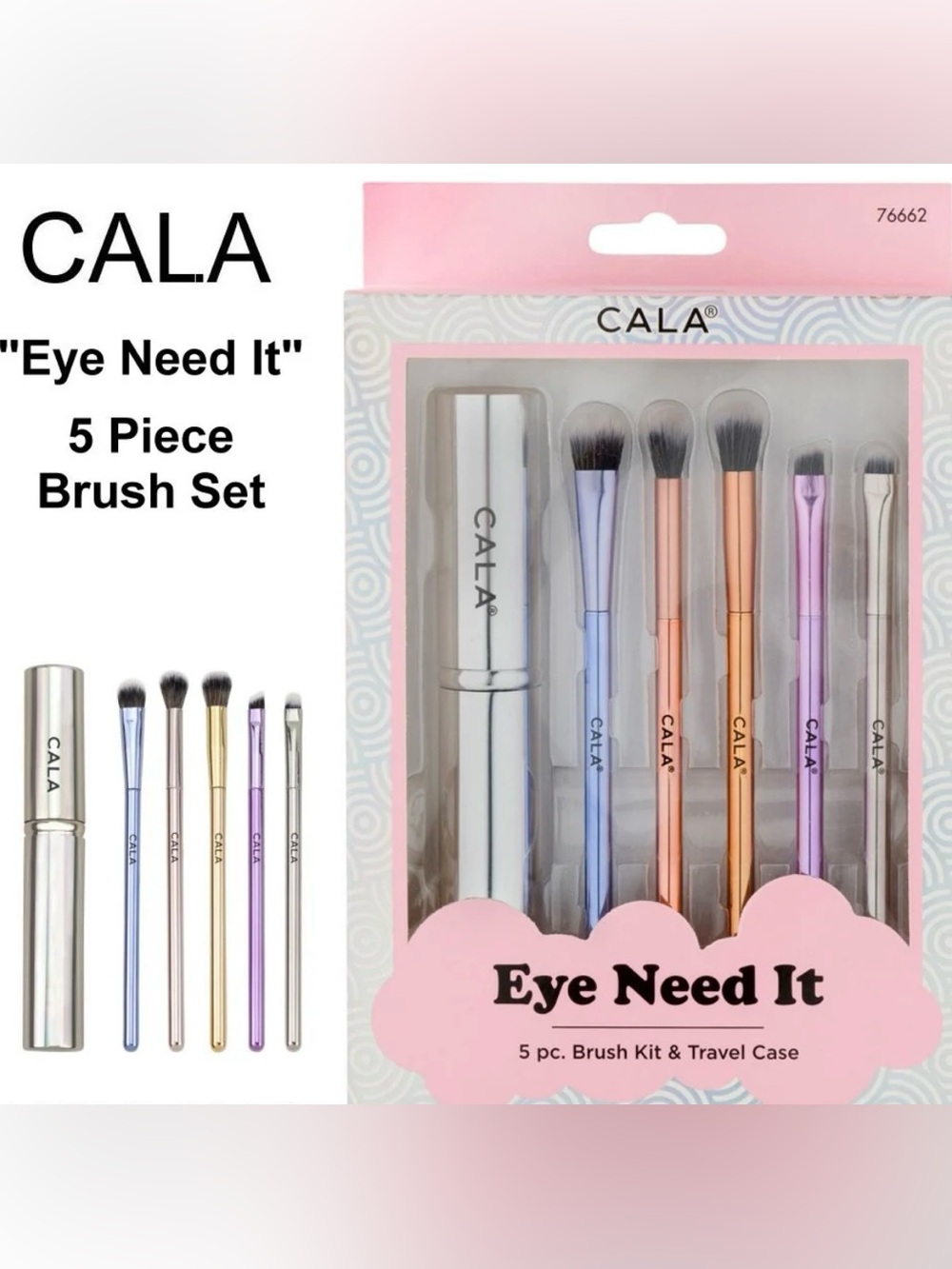 Cala Eye Need It 5-Piece Eye Brush Set with Travel Case - mixed metal color